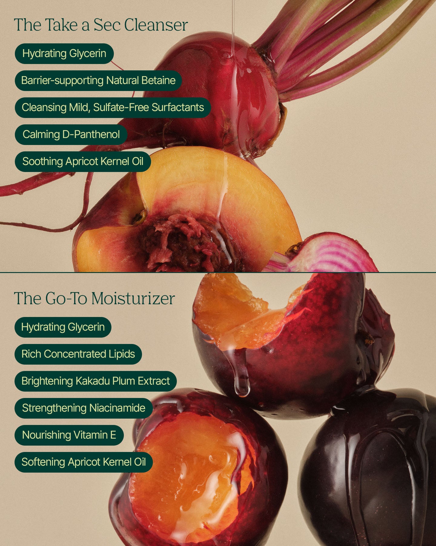 Ingredient collage for The Take Me With You Set travel cleanser and moisturizer