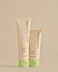 The Take Me With You Set travel cleanser and moisturizer on a neutral background