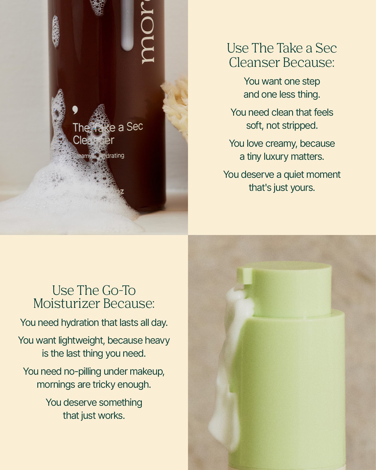 Texture swatches for The Start Here Set cleanser and moisturizer