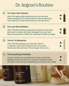 Dr. Aegean's routine card featuring The Everything is Fine Balm