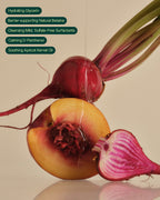 Apricot and beet ingredient collage for The Take a Sec Cleanser