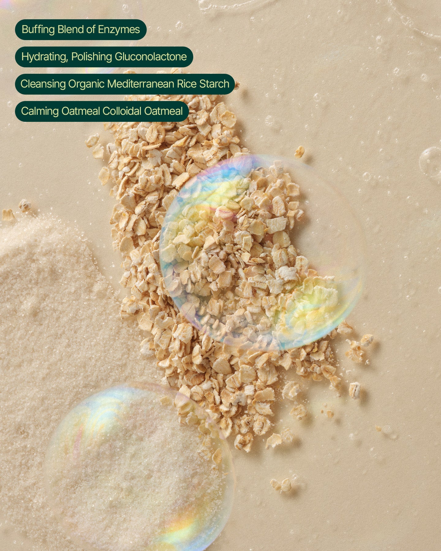 Oat ingredient collage for The Look Alive Exfoliator