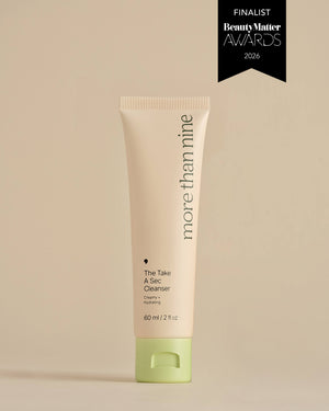 Travel-size The Take a Sec Cleanser bottle on a neutral background