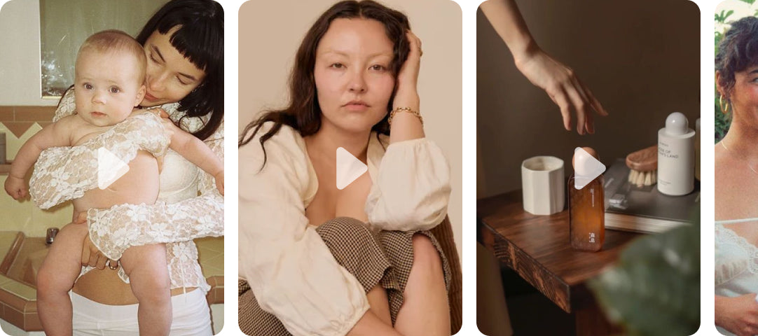 Collage of More Than Nine skincare and motherhood moments